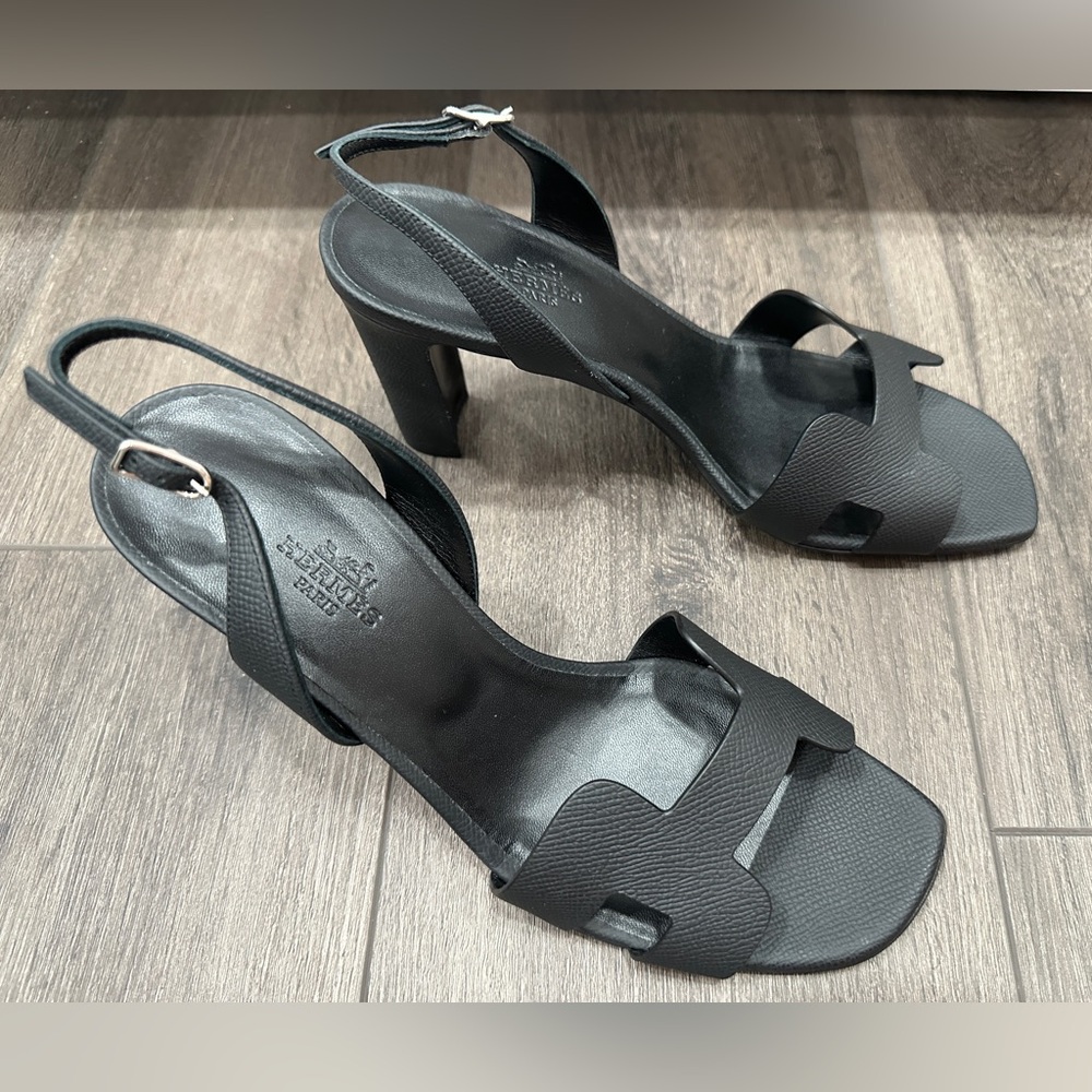 HERMES H ETERNITE 80 SANDALS HIGH HEELS BLACK EPSOM LEATHER SHOES 39.5 - Picture 16 of 16